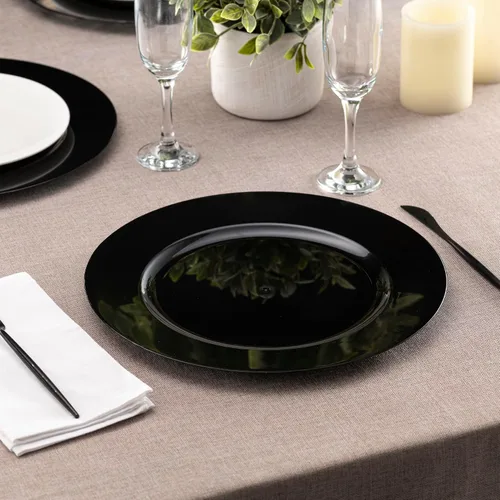 Vista 4 de ELEGANT DISPOSABLES Cargadores de fiesta negros de 13 pulgadas, platos y platos grandes, ideales para fiestas elegantes, bodas, vajilla, ideal