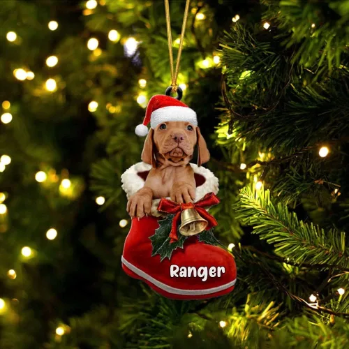 Vista 6 de Amantes de los perros de Navidad – Akita Inu Dog in Santa Boot Adorno de Navidad, adorno personalizado en forma 2D, adorno de Navidad, personaliza