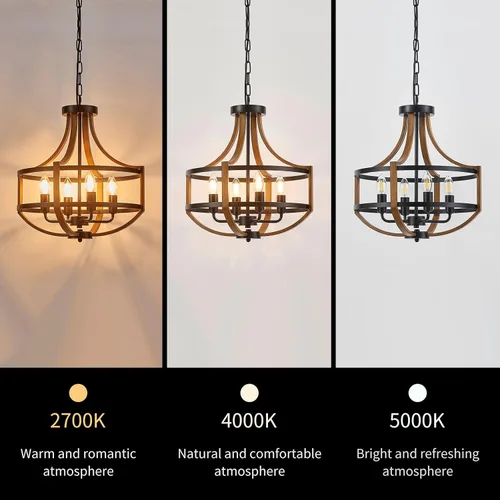 Vista 5 de Candelabro de madera de 16.9 pulgadas para comedor de estilo rústico de 4 luces, moderno de madera sintética, vintage, para cocina, vestíbulo