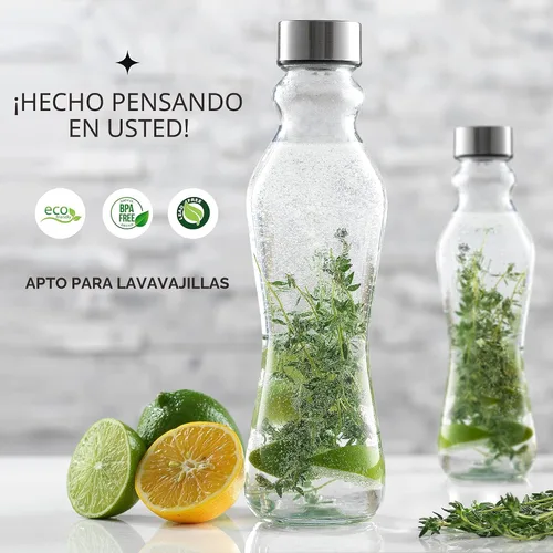 Vista 4 de JoyJolt Juego de botellas de agua de vidrio de primavera de 6 a 18 onzas con tapas de acero inoxidable, botellas de vidrio con tapas a prueba