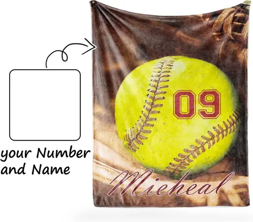 Vista 6 de Manta de sóftbol personalizada con nombre y número, manta de sóftbol personalizada de franela súper suave, regalo de sóftbol para niños, niñas