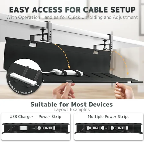 Vista 5 de Bandeja de organización de cables para debajo del escritorio sin taladrar – 36 pulgadas de abrazadera / tornillo de gestión de cables de escritorio