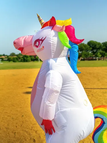 Vista 4 de COS"R"US Disfraz inflable de unicornio para adulto, disfraz inflable para adultos, disfraces de Halloween para hombres y mujeres, unicornio inflable
