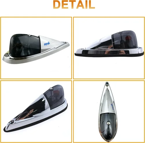 Vista 7 de Kit de luces de carrera de techo con lente ahumada, 5 unidades, color ámbar, estilo lágrima, compatible con Kenworth, Peterbilt, Freightliner, Mack