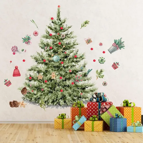 Vista 9 de 59x47 Pulgadas Adhesivos de Árbol de Navidad Azul Grande para Pared, Extraíbles DIY, Adhesivos de Árbol de Navidad Acuarela Gigantes para Baño