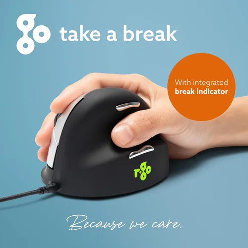 Vista 6 de R-Go HE Ratón ergonómico, con software de interrupción, cable USB-C (con convertidor USB-A), diseño vertical, túnel carpiano, clic silencioso