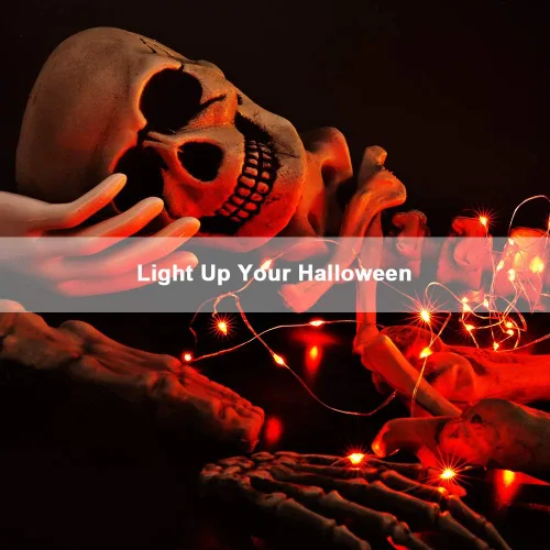 Vista 9 de BrizLabs Luces naranjas de Halloween, paquete de 4 luces LED de 19.47 pies, 60 luces LED naranjas, 2 modos de batería, cadena de luces de Halloween