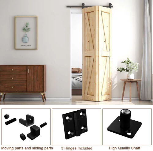 Vista 2 de CCJH Kit de herrajes para puerta corrediza de granero plegable de 3 pies/36 pulgadas, resistente para 2 puertas