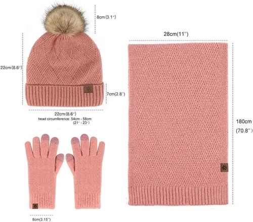 Vista 13 de Bufanda de punto de lana, gorro de esquí, guantes táctiles para invierno, para mujer y hombre