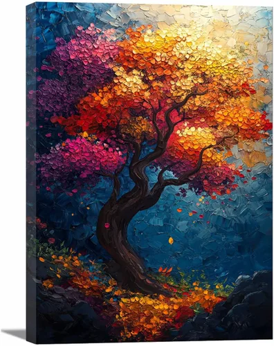Vista 35 de VOCBAN Nature Tree of Life Abstract Pictures Canvas Painting Large Modern Canvas Wall Art Colorful Trees Living Room Wall Decor Plant Prints(black