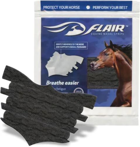 Vista 2 de Flair Tiras nasales equinas para caballos (negro, paquete de 6), tiras nasales adhesivas equinas y soporte, mejora la respiración para competición