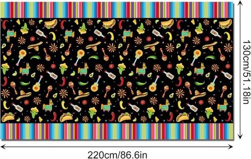 Vista 3 de Adirasenotek Mantel de plástico para fiesta mexicana, 3 unidades, 54 x 87 pulgadas, mantel rectangular largo para bufé, fiesta de Cinco de Mayo