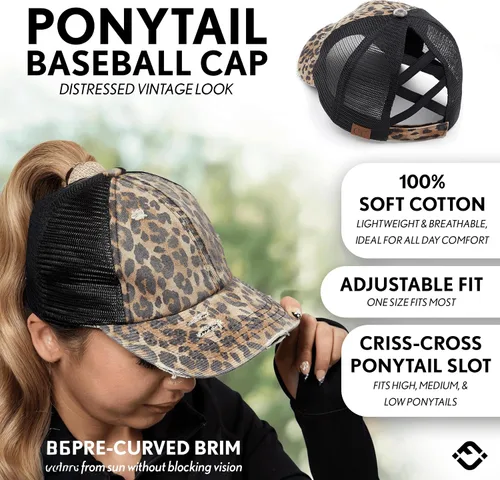 Vista 2 de Funky Junque - Sombrero de cola de caballo para mujer, gorra de béisbol con ajuste ajustable y cola de caballo alta cruzada para uso diario Paquete