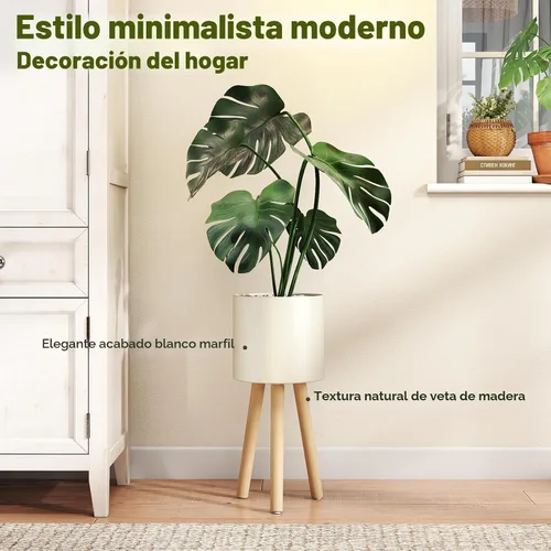 Vista 2 de Bamworld - Soporte individual para plantas de interior, soporte de metal para plantas de interior, patas de madera, soporte para macetas