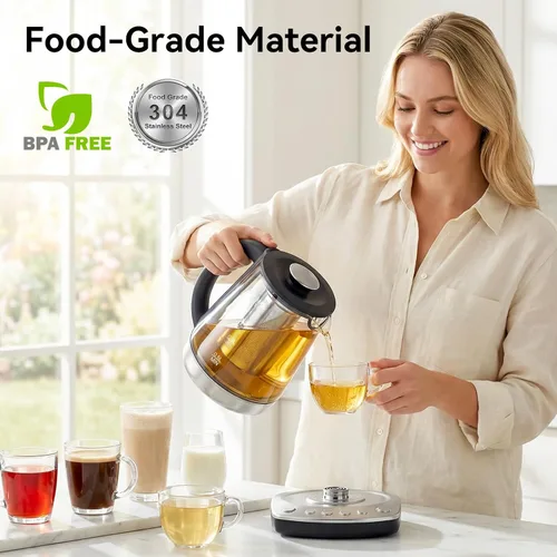 Vista 4 de Hervidor eléctrico con infusor de té, sin BPA, 1200 W, calor rápido, 1.5 L