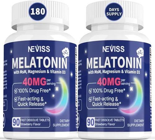 Vista 10 de NEVISS Melatonina 50 mg para Adultos - Fuerza Extra 9-en-1 de Disolución Rápida Sublingual - Dosis Alta con Glicinato de Magnesio, Vitamina D3