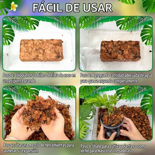 Vista 4 de Halatool 2 chips de cáscara de coco para plantas, 2.2 libras, 100% chips de coco orgánico con baja EC y pH equilibrado, sustrato de coco comprimido
