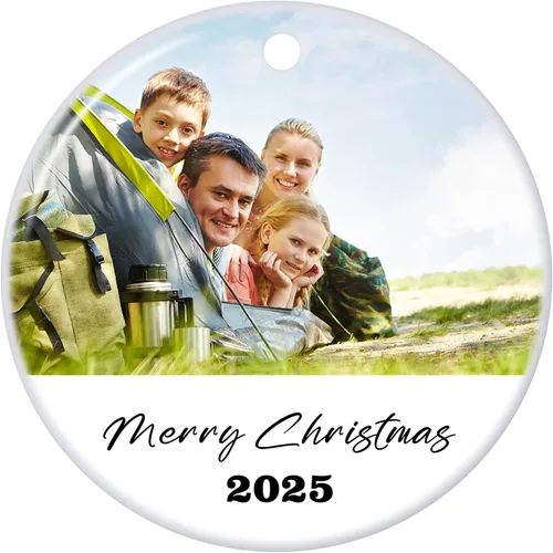Vista 32 de Adornos de Navidad Personalizados 2025 de Cerámica con Imagen y Texto Personalizados, Ornamento Colgante, Decoraciones Personalizadas para Árbol