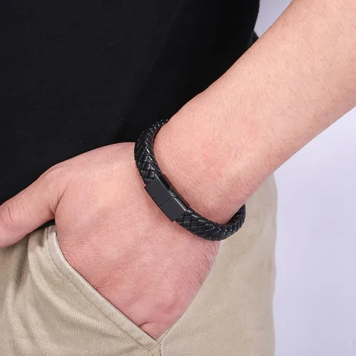 Vista 6 de Oinsi Pulseras de cuero para cremación para mujeres y hombres, pulsera trenzada de 0.472in, urna conmemorativa, regalos de joyería con cierre