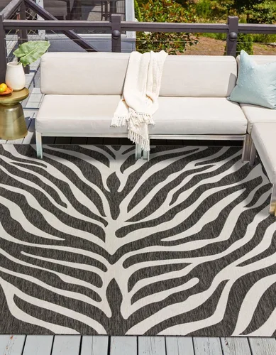 Vista 14 de Unique Loom Outdoor Safari Collection - Alfombra de área - Tsavo (2' x 3' 1", rectangular, azul/marfil)