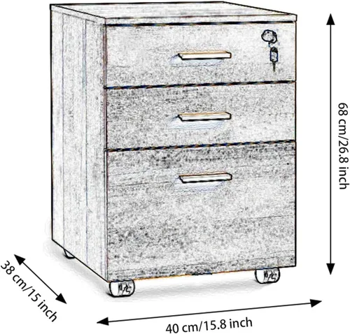 Vista 2 de Archivador móvil con 1 cajón con cerradura, polea de 360 grados, amplio diseño de elevación de escritorio, archivador de madera, archivador rodante
