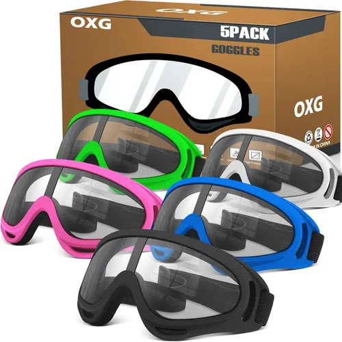 Vista 11 de OXG 5 pares de gafas de motocicleta para jóvenes, hombres y mujeres, gafas ATV de esquí, gafas anti-UV, a prueba de polvo y viento, para bicicletas