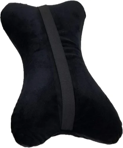 Vista 2 de Bookishbunny Almohadas de espuma viscoelástica con forma de hueso de perro con funda de terciopelo extraíble para automóvil, autobús, camión Negro