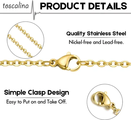 Vista 5 de Paquete de 20 cadenas de collar chapadas en oro de acero inoxidable a granel para fabricación de joyas, 16 pulgadas