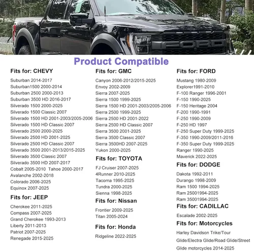 Vista 4 de Antena universal de repuesto para vehículo de automóvil compatible con Ford F150 F250 F350 Super Duty Raptor Dodge RAM 1500 2500 3500 (negro)