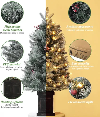 Vista 5 de Árbol de Navidad preiluminado de 3 pies con 78 luces LED preiluminadas de alta calidad, 8 modos, funciona con pilas, mini árbol de Navidad pequeño