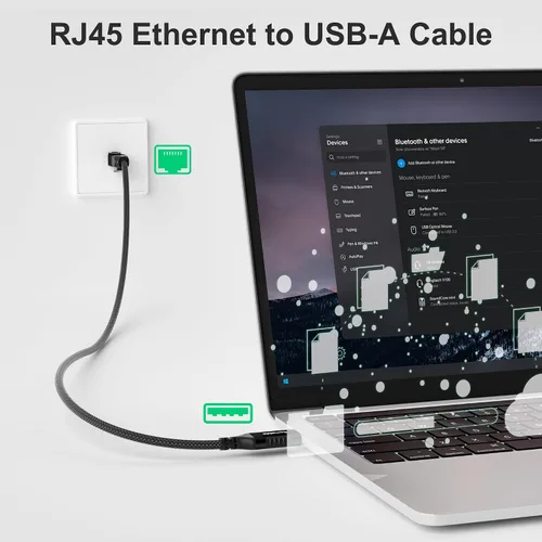 Vista 3 de Cable USB a Ethernet de 1 pie, cable USB 3.0 tipo A a RJ45, adaptador USB a red de Internet LAN, Gigabit, conectado directamente, aluminio