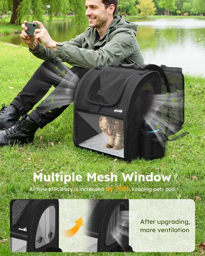 Vista 4 de Pecute - Mochila para mascotas, extensible con malla transpirable para perros pequeños, gatos, mochila para mascotas, para senderismo, viajes