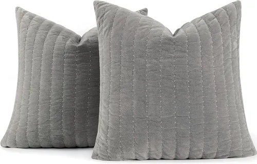 Vista 8 de COCOPLOCUE - Juego de 2 fundas de almohada de algodón grueso de 26 x 26 pulgadas, con cremallera oculta, decorativas, acolchadas, para sofá Gris