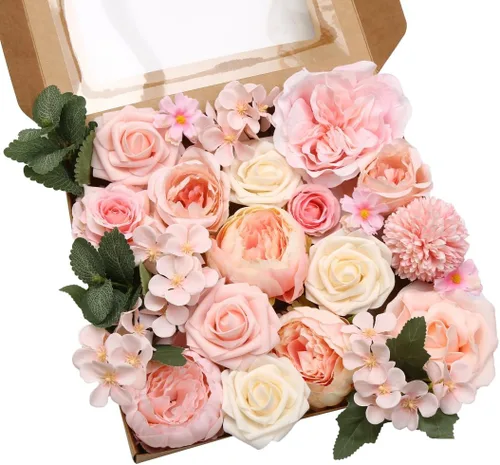 Vista 8 de Caja de flores artificiales azul marino, rosas de dalias de seda con tallos para manualidades, ramos de boda, centros de mesa, arreglos, decoración
