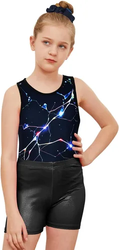 Vista 64 de MODAFANS Leotardos de gimnasia para niñas brillantes para bailar ballet, pantalones cortos con espalda cruzada