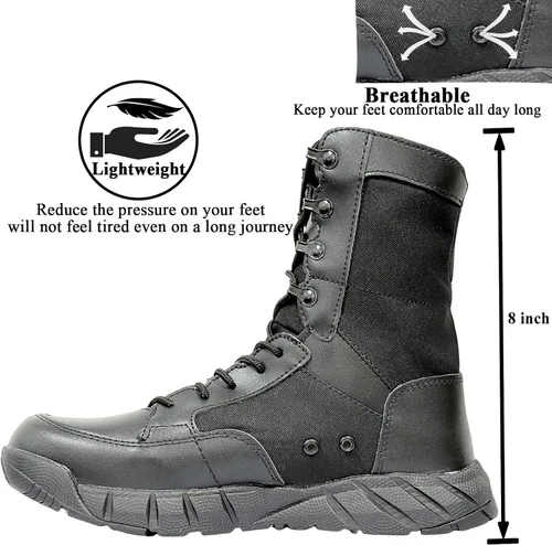 Vista 3 de Zapatos tácticos ligeros para hombre, botas de combate, botas marrones coyote, entrenamiento militar, con cordones, senderismo al aire libre