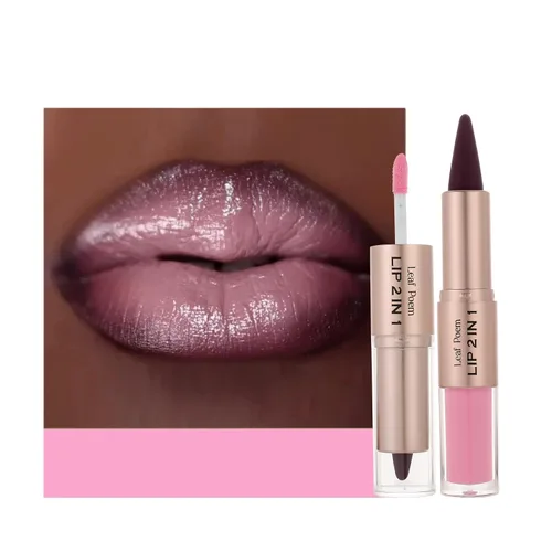 Vista 19 de BAISEN DIARY 2 en 1 doble punta mate delineador de labios y brillo de labios, lápiz combinado de labios marrón nude degradado, delineador de labios