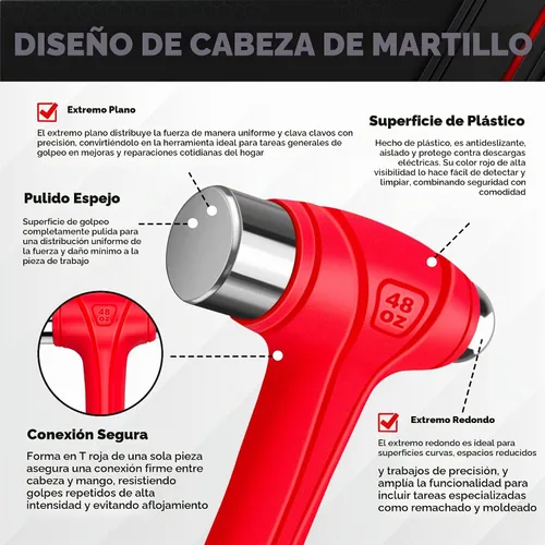 Vista 4 de C&T Martillo de Bola de 3 Piezas, 16oz 32oz 48oz, Martillo de Mango de Fibra de Vidrio para Bola, Martillo de Bola de Golpe con Mango y Construcción