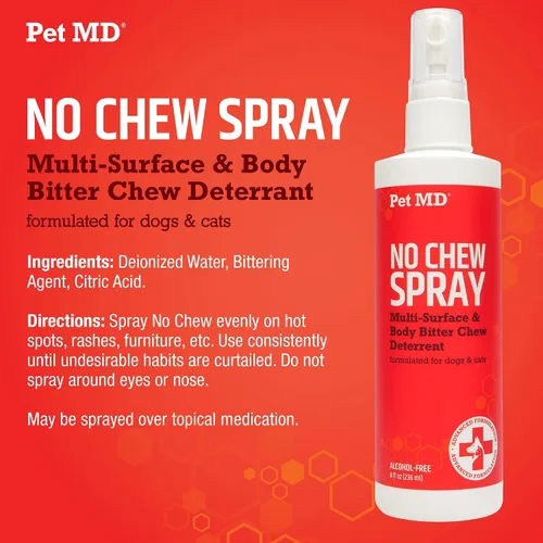 Vista 5 de Pet MD Spray antimasticable para perros y gatos – Spray amargo multisuperficie para dejar de morder y masticar – Spray disuasorio para perros