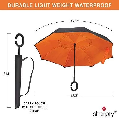 Vista 3 de Sharpty - Paraguas invertido resistente al viento para mujer con protección UV con mango en forma de C
