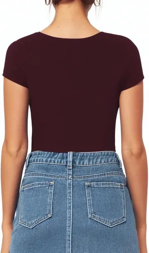 Vista 3 de MANGOPOP - Enterizo ajustado con cuello cuadrado y manga corta o larga para mujer