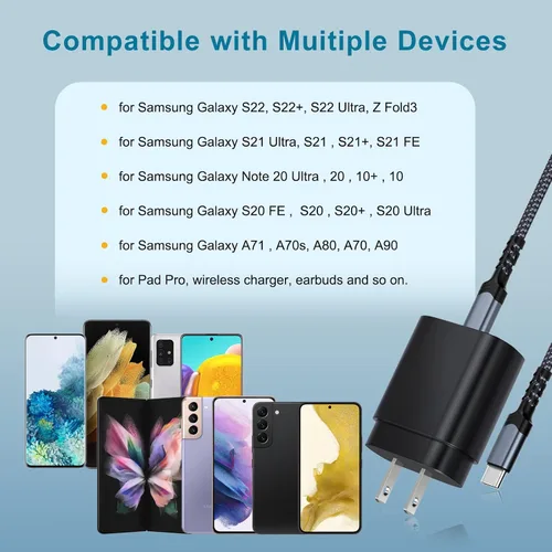 Vista 7 de Cargador de pared USB C, cargador súper rápido Excgood tipo C bloque de carga compatible con Galaxy S25 S24 S23 Ultra/S22/S21 FE 5G/S20