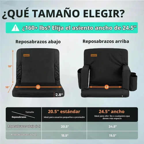 Vista 3 de Overmont 2 Piezas Asientos para Estadio con Soporte para la Espalda - Cojín Acolchado de 2.8'' Asiento Reclinable de Gradería de 6 Posiciones
