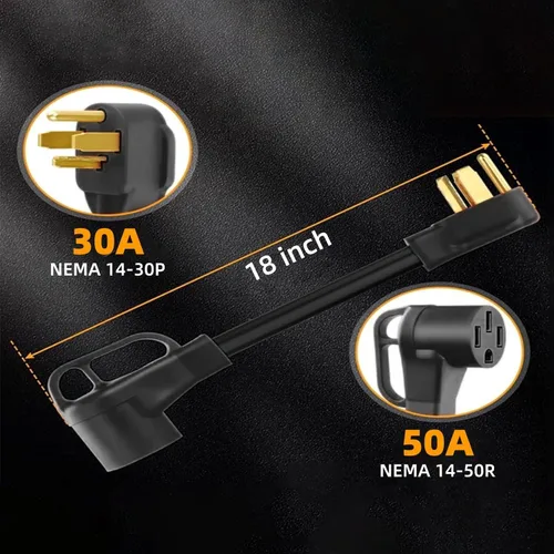 Vista 2 de Cable adaptador de cargador NEMA 14-30P a 14-50R EV, 30 amperios a 50 amperios, 4 clavijas para secadora a enchufe EV, cable de calibre 10