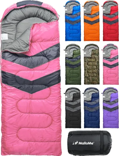 Vista 14 de MalloMe Sacos de dormir para adultos en clima frío y cálido – Saco de dormir para niños, niñas, niños – Accesorios ligeros esenciales de camping