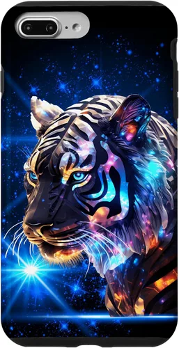 Vista 9 de Funda para iPhone 14 Cosmic Silver Tiger Blue Star Wild Animal Safari