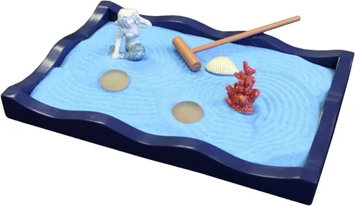 Vista 9 de Kit de jardín zen mini de Nature's Mark para escritorio con rastrillo, arena blanca, figura de loto, base cuadrada negra de 3 secciones, rocas