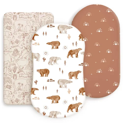 Vista 18 de Juego de sábanas bajeras elásticas ultra suaves 3 unidades, ajuste universal para moisés, cuna, cesta de moisés, colchón ovalado y rectangular