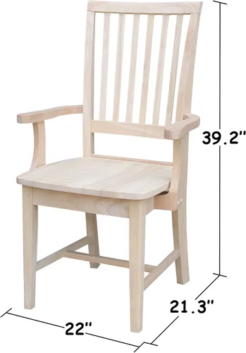 Vista 2 de International Concepts Mission - Silla auxiliar con brazos, madera de parawood maciza, sin terminar