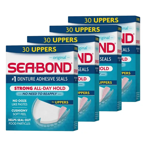 Vista 12 de Sellos Adhesivos Seguros para Dentaduras Sea Bond, Inferiores Originales, Sin Zinc, Sujeción Todo el Día, Sin Desorden, 15 Unidades (Paquete de 1)